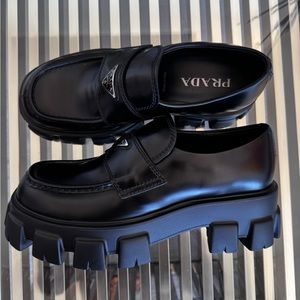 PRADA Monolith brushed leather loafers